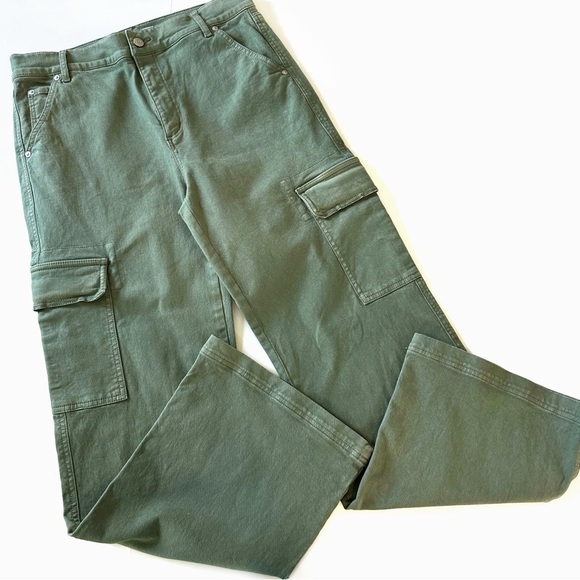 Loft Jeans Womens 27 4 High Rise Wide Leg Green Cargo Utility Pockets - Picture 2 of 8